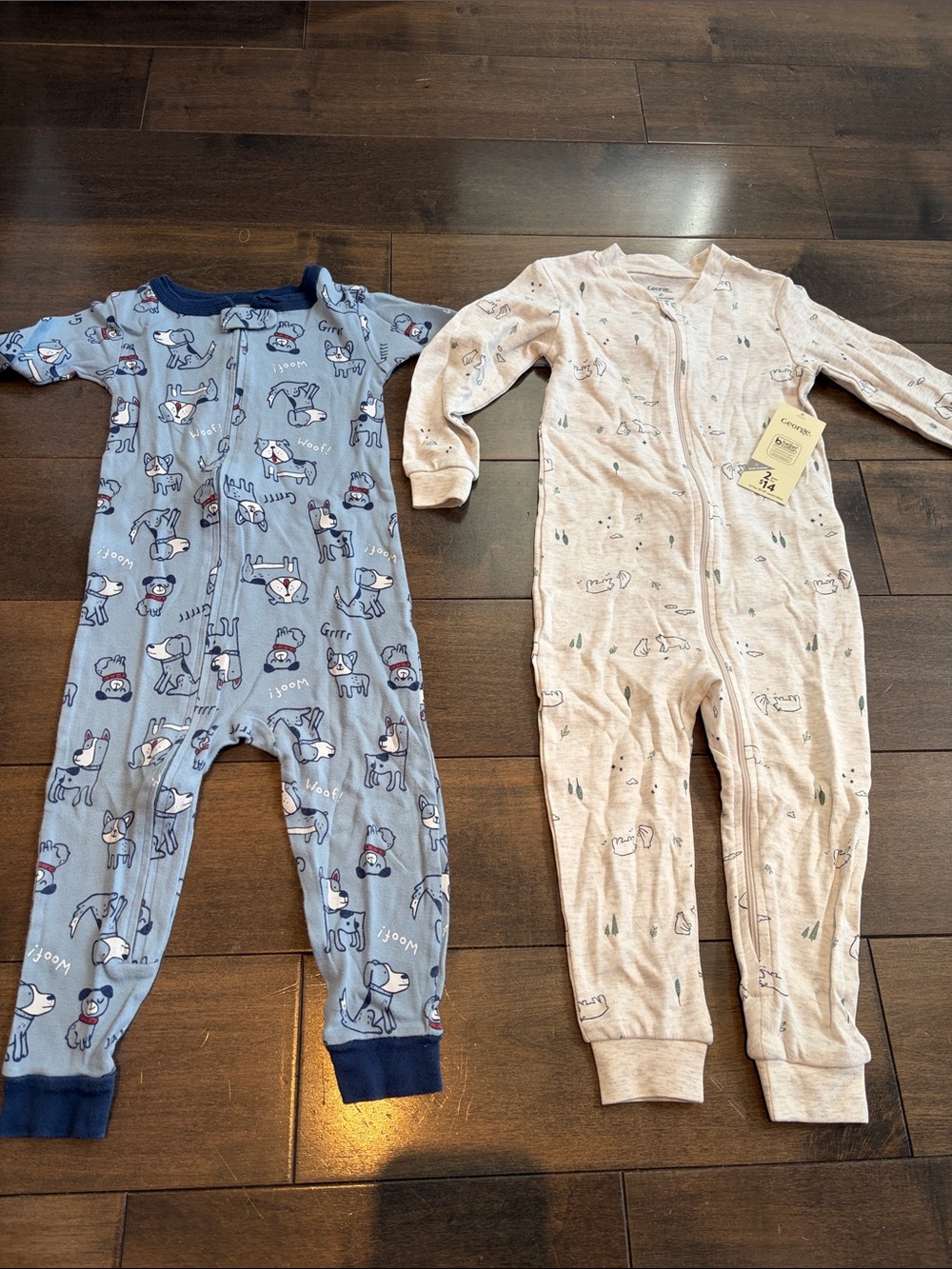 George and carter Baby Blue and Cream Dog Print Footies - 2-Pack